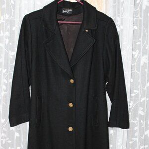Miss New Yorker VTG USA Women Long Coat SZ XL Belted Pleaded Back Wool Nylon